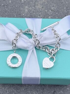 Tiffany & Co Return To Tiffany Toggle Bracelet with Heart Lock, Silver, 7.5"